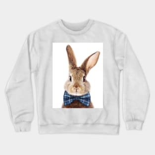 Brown Bunny With Blue Bowtie, Blue Nursery, Baby Animals Art Print by Synplus Crewneck Sweatshirt